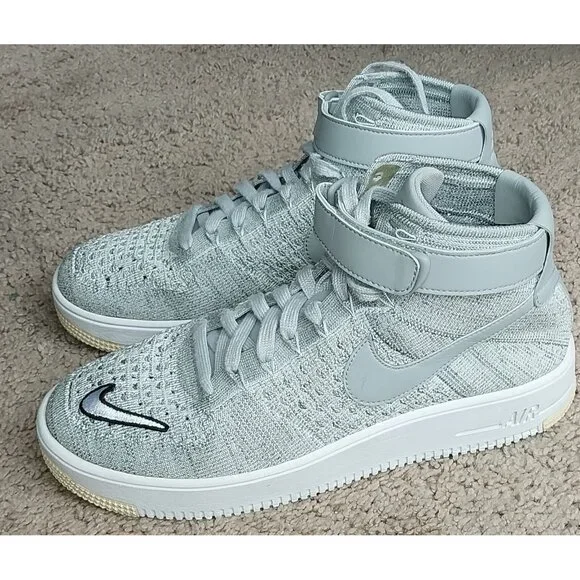 Nike Men's Air Force 1 Ultra Flyknit Mid Wolf Grey Custom Patch Size 9 - Picture 2 of 8
